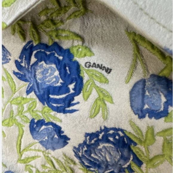 GANNI FLORAL JACQUARD RECYCLED FIBER BLEND A-LINE MIDI GREEN DRESS sz 38 - Picture 7 of 8